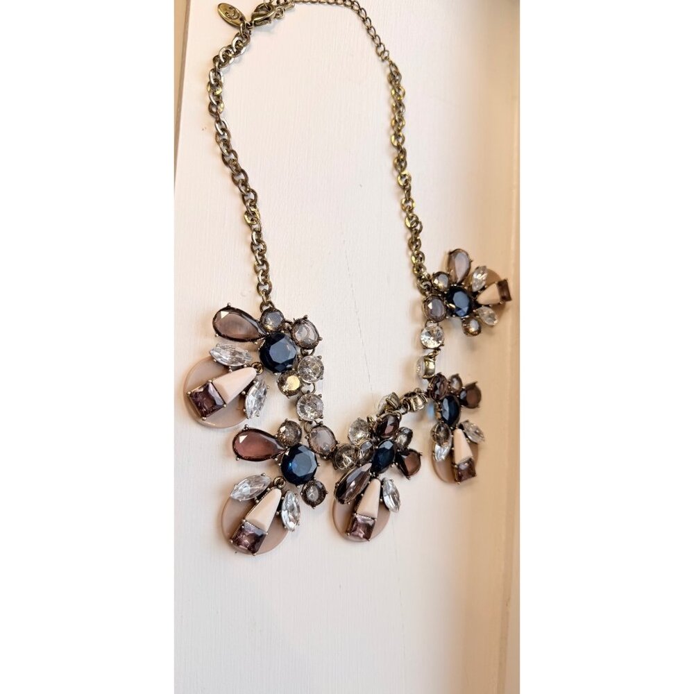 J Crew Statement Necklace With Multicolor Gemstones & Gold-Tone Chain
